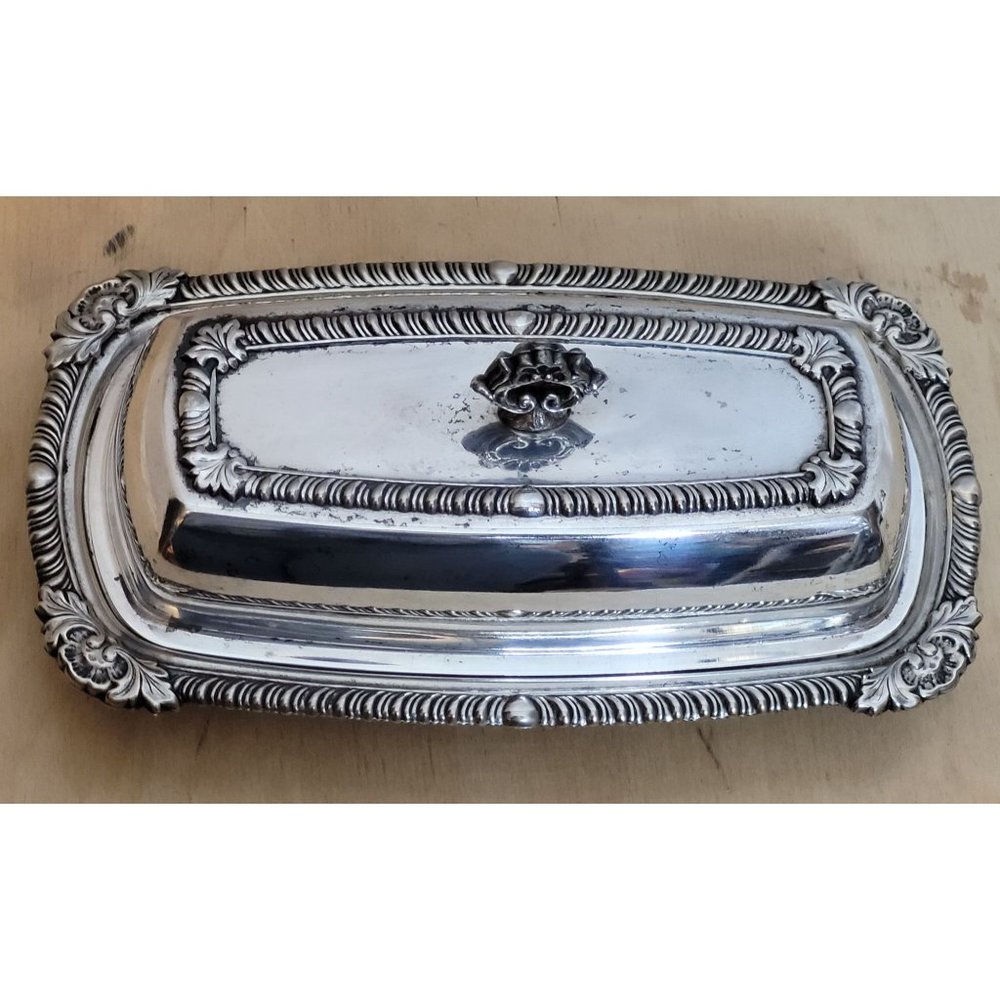 Antique Butter Dish Silverplate Glass Insert 7.5 Inches Long Has Been Polished